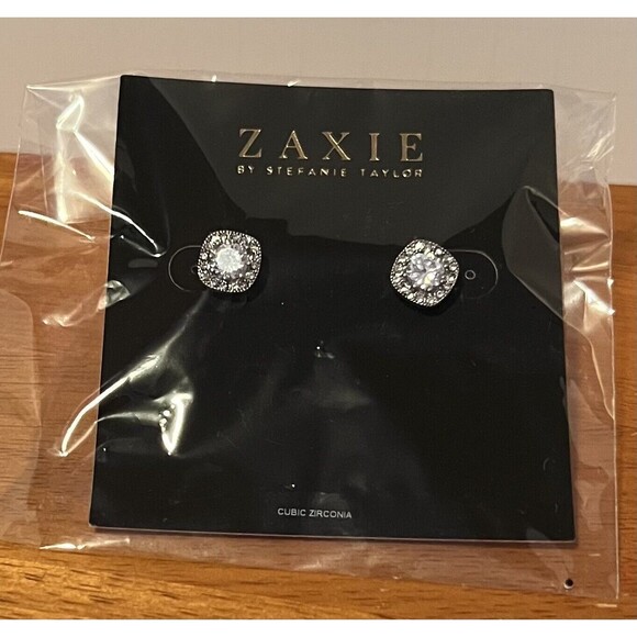 Zaxie Stephanie Taylor Cushion Cut Cubic Zirconia CZ Halo Stud Earrings $36 - Picture 1 of 5